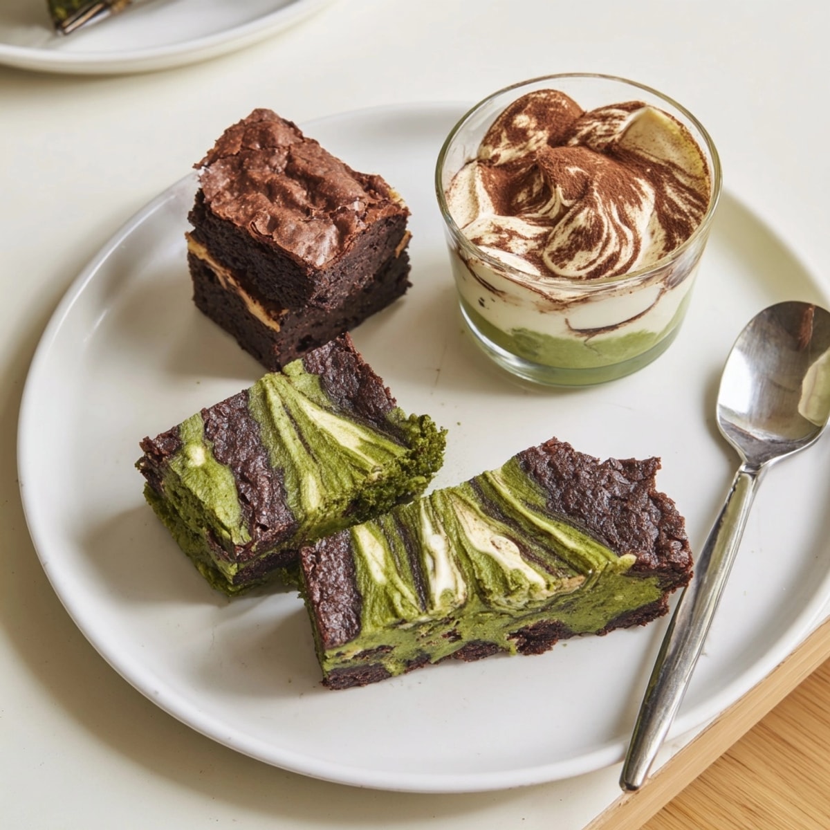 Vibrant platter of Global Dessert Mash-Ups: fusion brownies, tiramisu cups, and cheesecake bars.