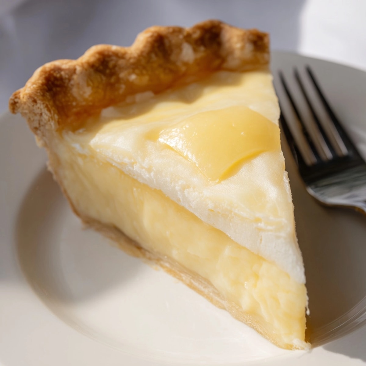 Golden-crusted water pie, a vintage dessert with creamy filling, ready to slice and serve.