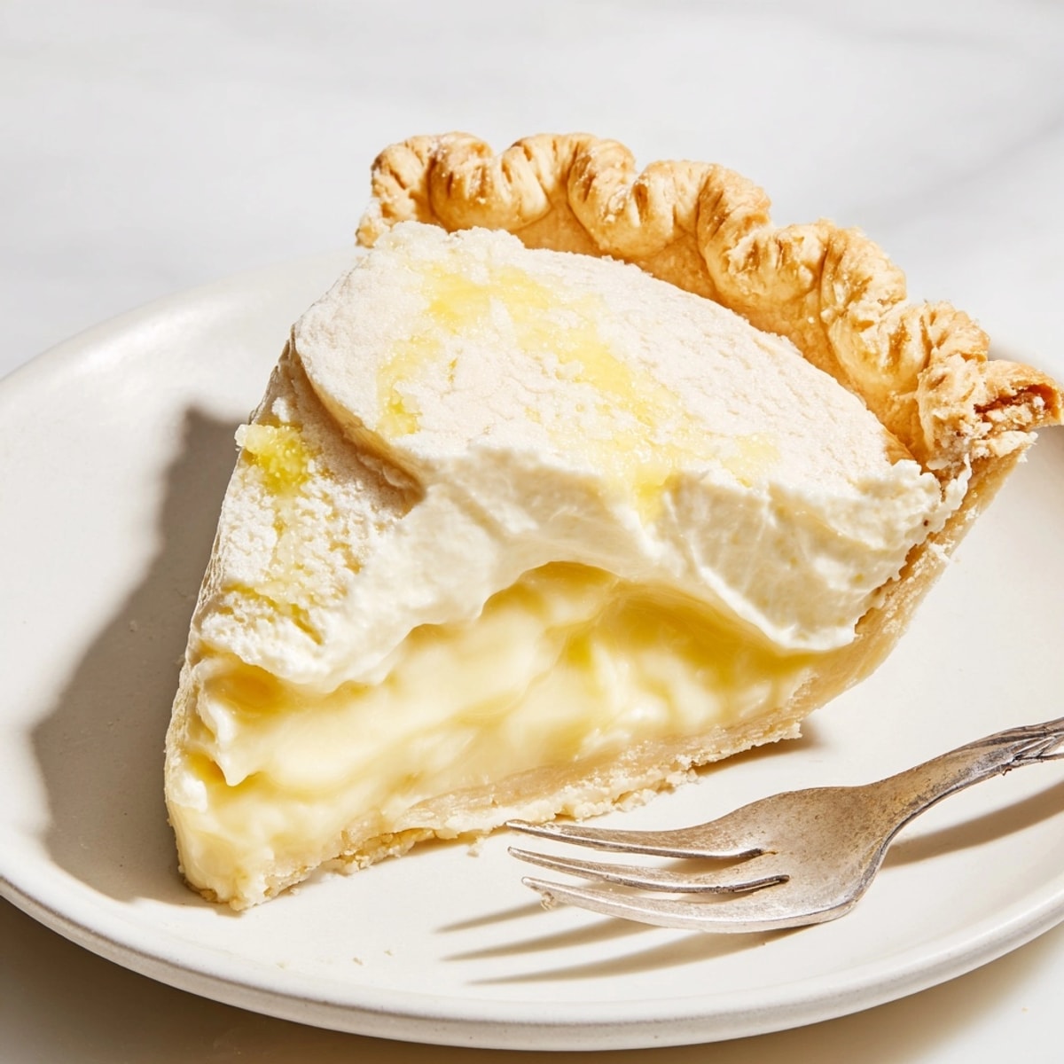 Classic water pie recipe photo; a slice with vanilla scent, best with fresh berries.