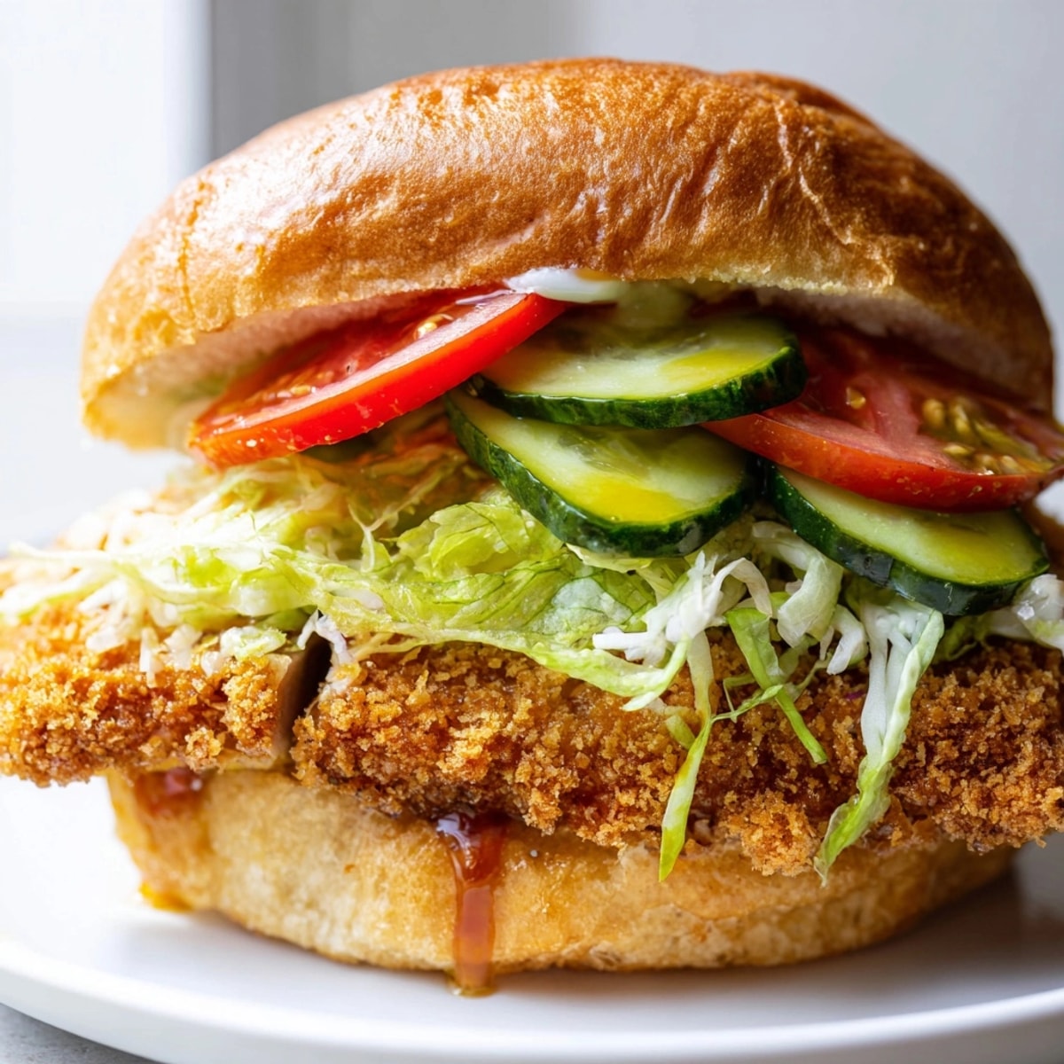 Golden Chicken Katsu Sandwich: Crispy fried chicken nestled in soft brioche with savory sauce.