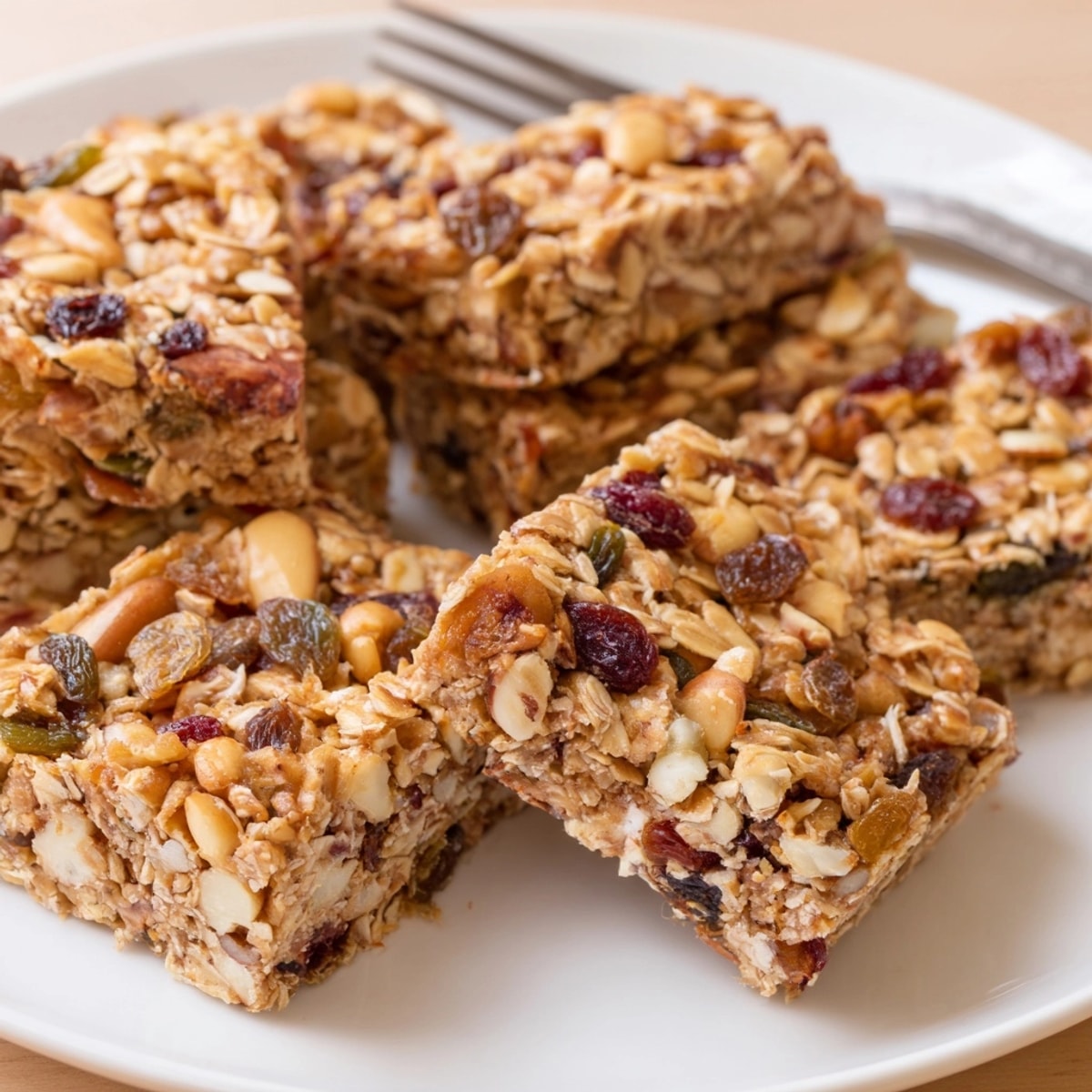 Golden Baked Oatmeal Bars: Flaky top with visible nuts, ready for breakfast snacking.