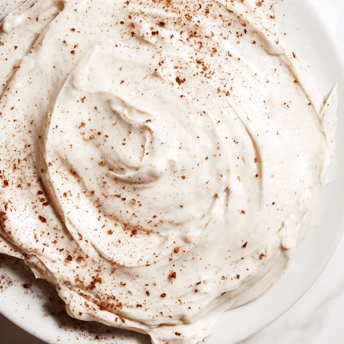 A close-up of smooth, golden-brown Gingerbread Frosting ready to be spread onto treats.