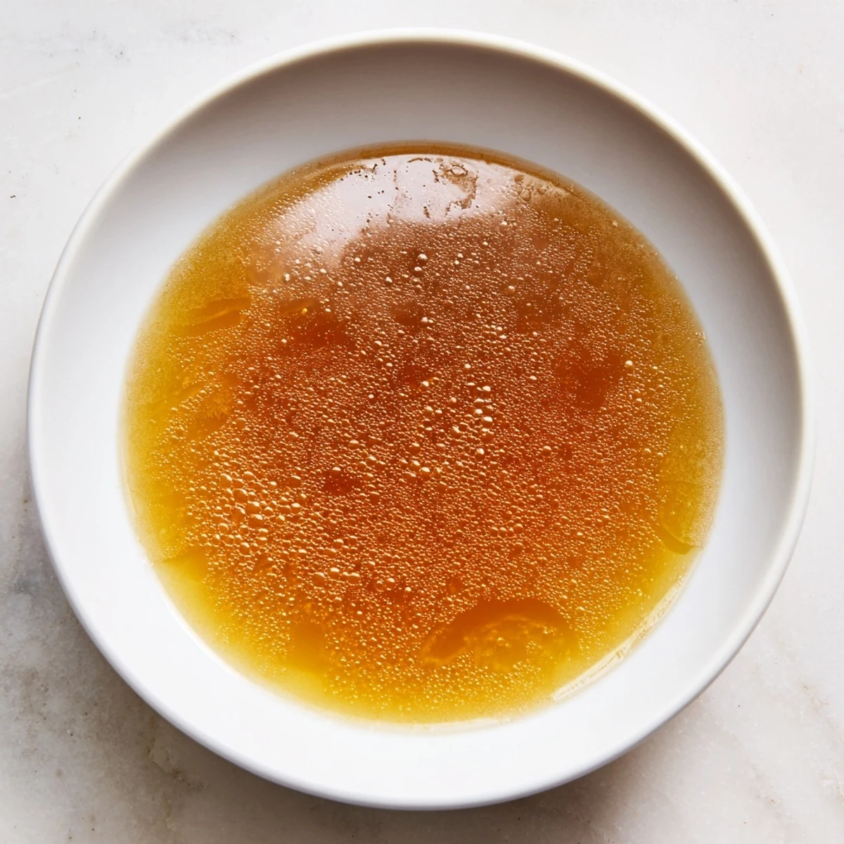 Golden-brown beef stock simmering gently, a rich base for flavorful soups and stews.