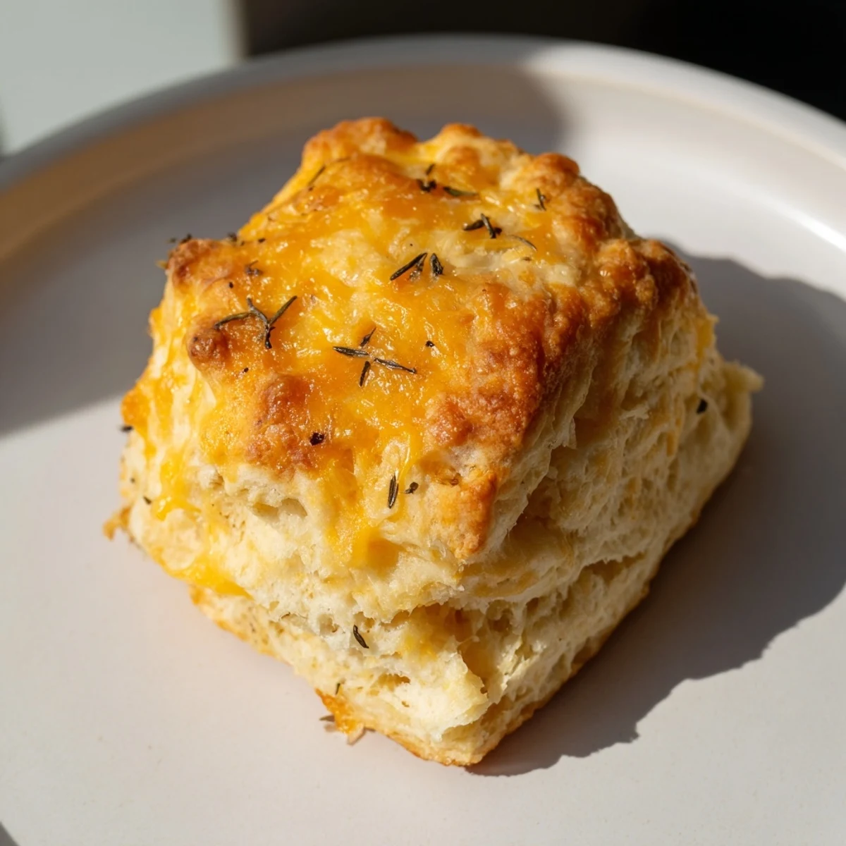 Flaky layers of cheddar cheese savory biscuits, perfect for sharing at a family dinner table.