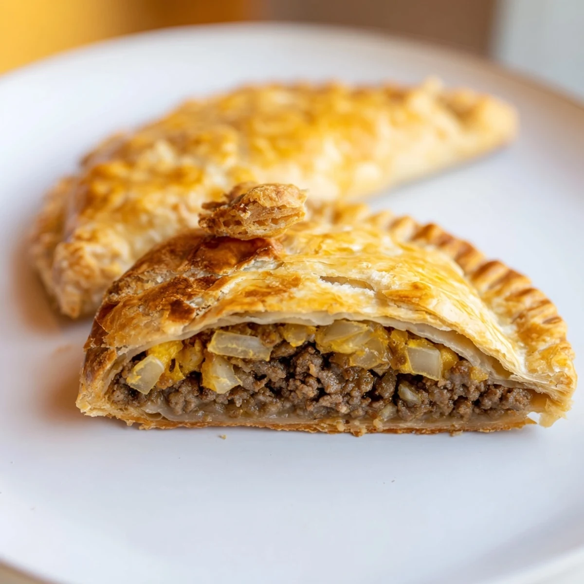 A close-up shot of perfectly baked Beef and Cheese Empanadas, showcasing their flaky, golden crust and rich filling.