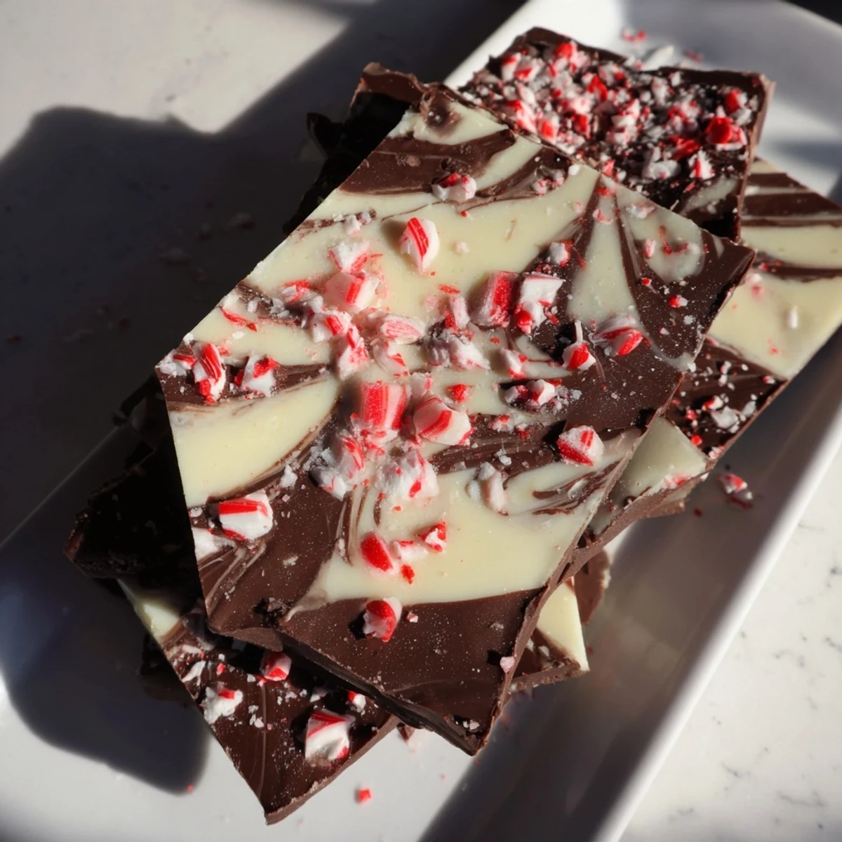 Homemade Peppermint Bark featuring layers of rich chocolate and vibrant peppermint pieces; a holiday favorite.