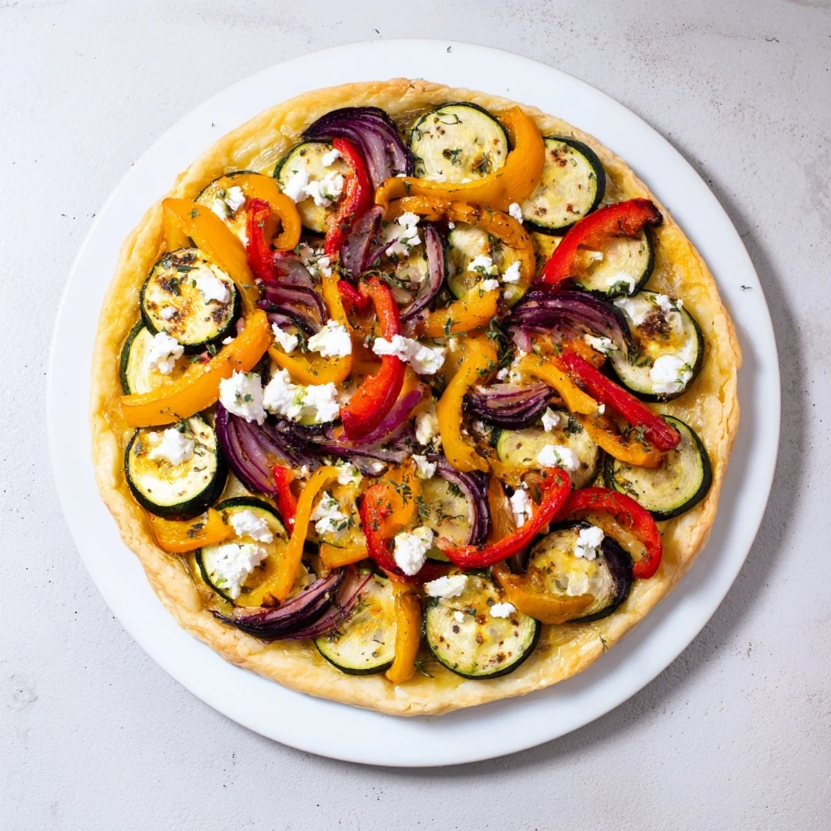 Imagine a rustic Roasted Vegetable Tart, with luscious roasted vegetables and creamy filling, ready to serve.