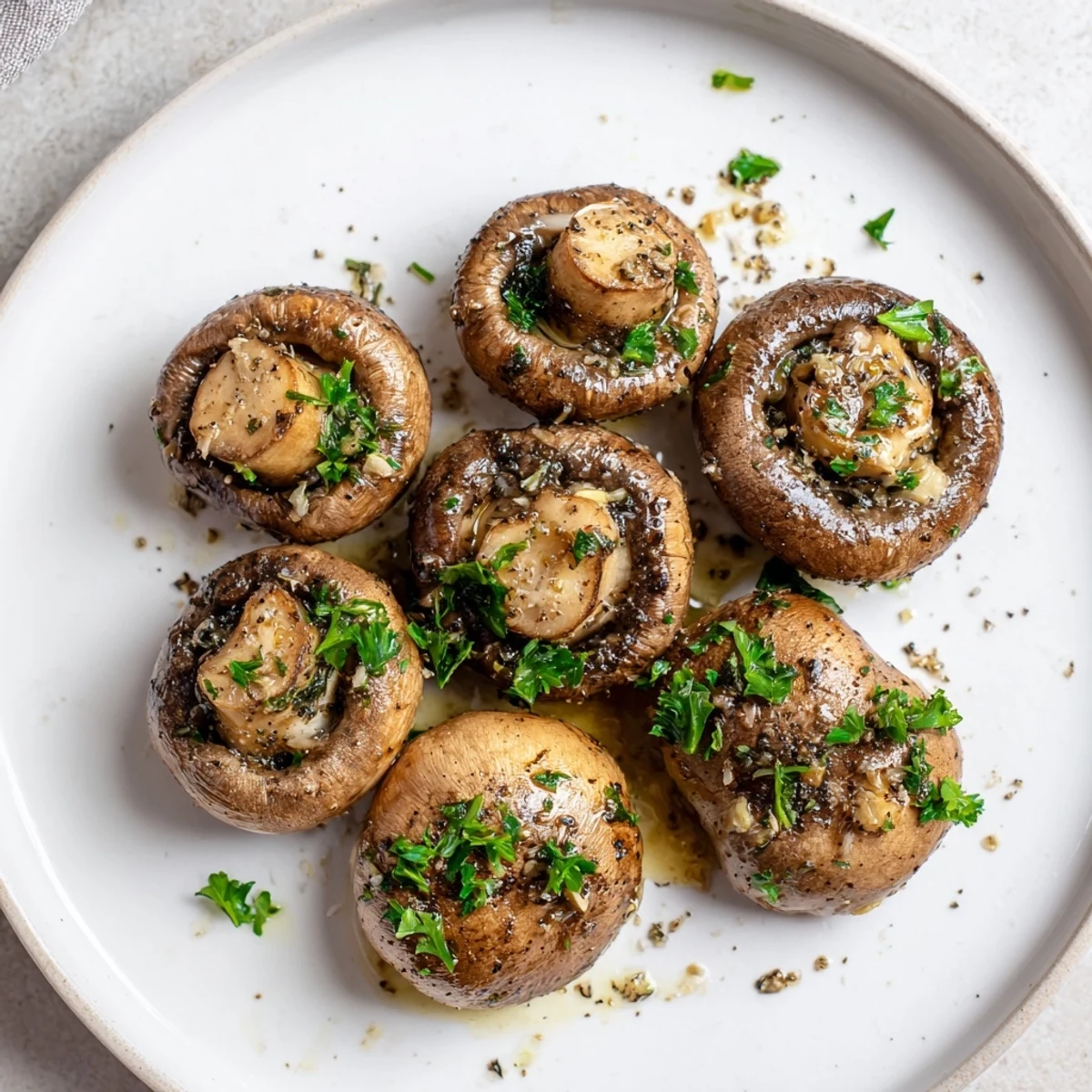 Golden-brown garlic butter mushrooms, sizzling in a pan, ready for serving as a quick side.