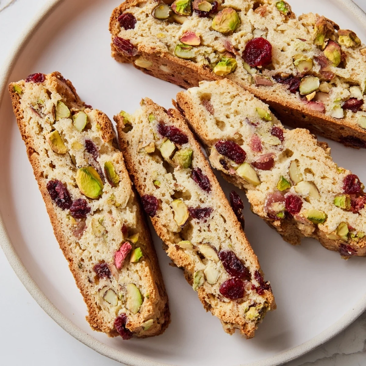 Delicious, homemade Cranberry Pistachio Biscotti, perfect for dunking in a hot mug of coffee or tea.