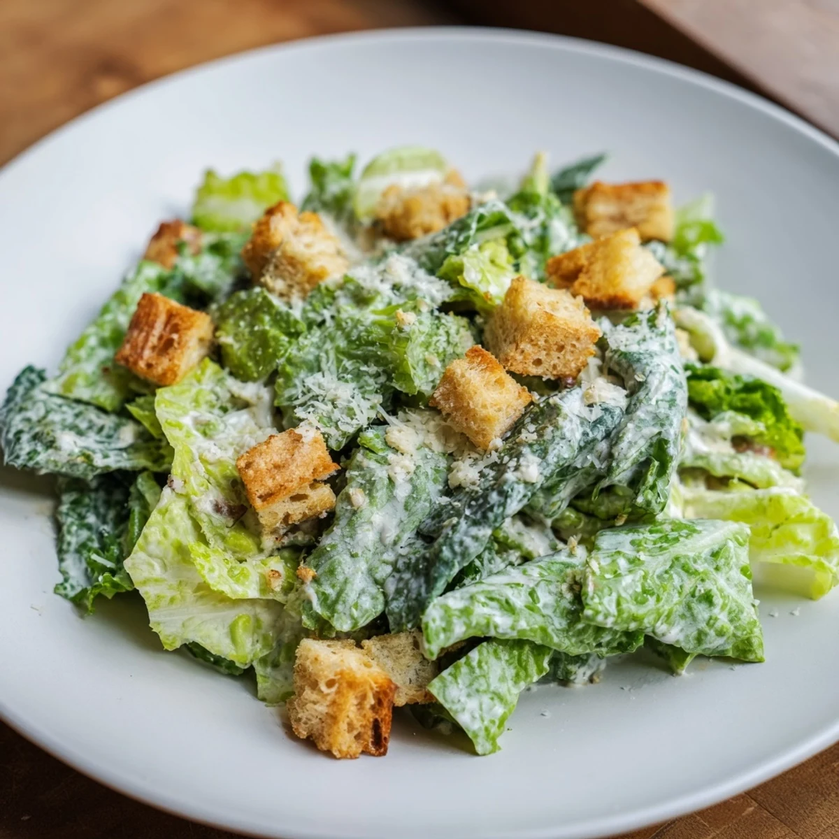 A vibrant image of a Classic Caesar Salad with golden, crunchy homemade croutons and creamy dressing.