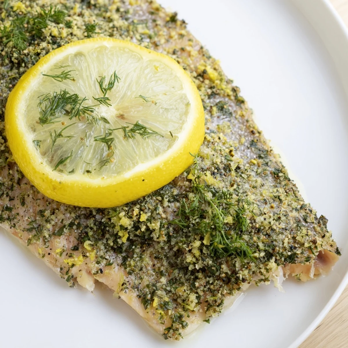 Golden-brown Baked Lemon Herb Trout Fillets, perfectly flaky, accented by fresh herbs and bright lemon slices.