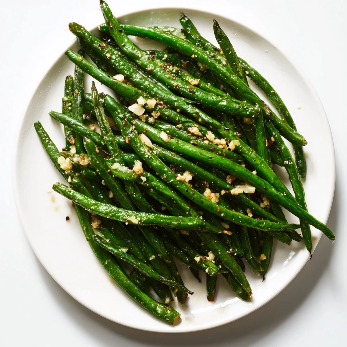 Fresh, vibrant green beans tossed in garlic and oil creating mouthwatering Garlic Roasted Green Beans.