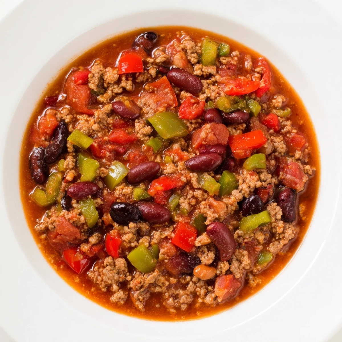 Steaming bowl of Slow Cooked Turkey Chili, rich with beans and spices, ready to be enjoyed.