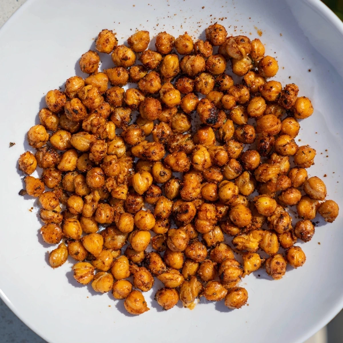 Crispy Spiced Roasted Chickpeas, golden brown and seasoned, ready to eat as a flavorful snack.