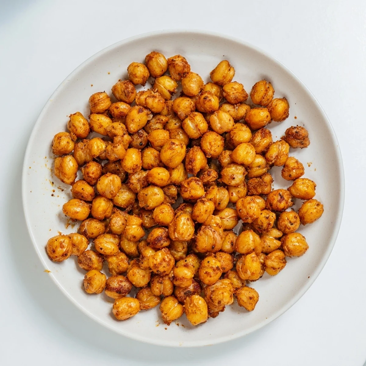 Close-up of freshly baked Spiced Roasted Chickpeas, with visible spices and inviting aroma.