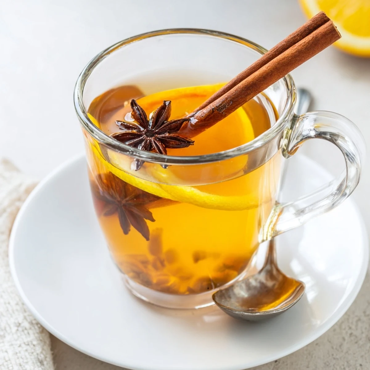 Close-up of a warm Winter Scent brew: the vibrant citrus, cinnamon aroma, and cloves promise coziness.