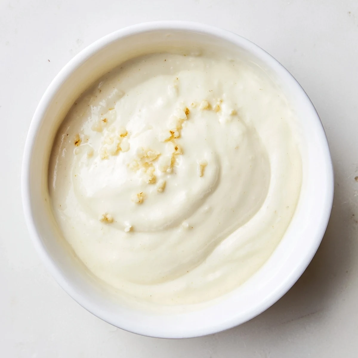 This rich creamy texture sauce, smelling of garlic and cheese, looks delicious with pasta dishes.