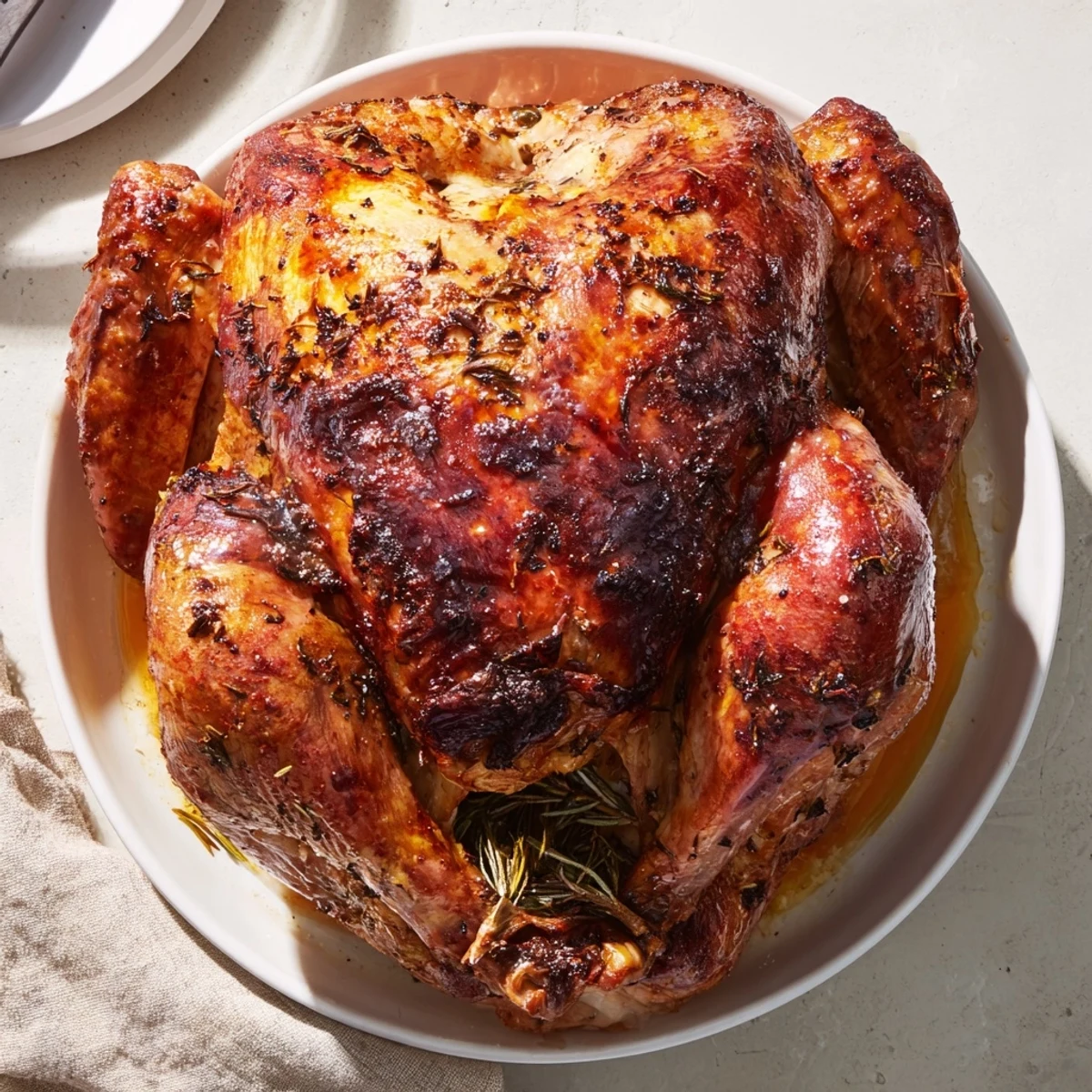 Tender roasted turkey breast, savory and juicy, with vegetables beneath, perfect for a family feast.