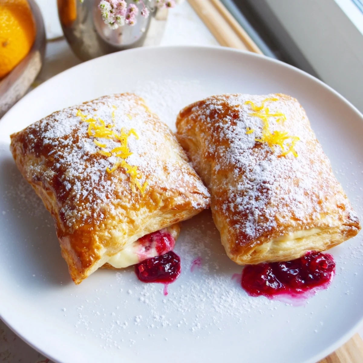 Golden, puffy Cranberry Danish pastries drizzled with sweet glaze, perfect for a cozy morning treat.