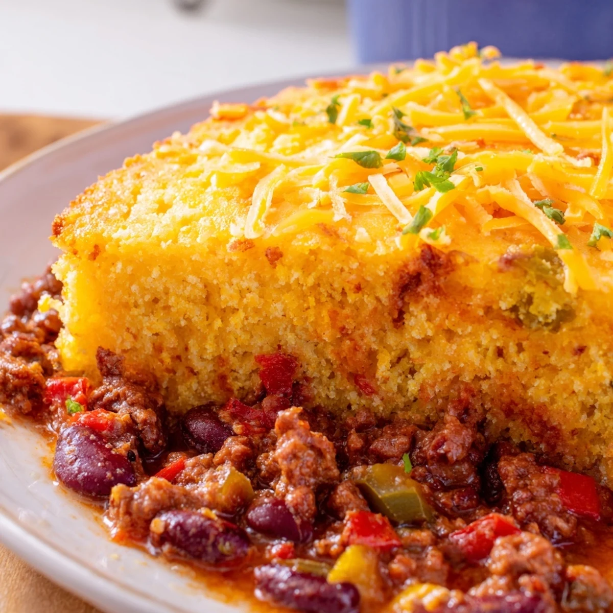 Homemade chili cornbread, a tasty one-pan meal with a beautiful, appetizing presentation, perfect for sharing.