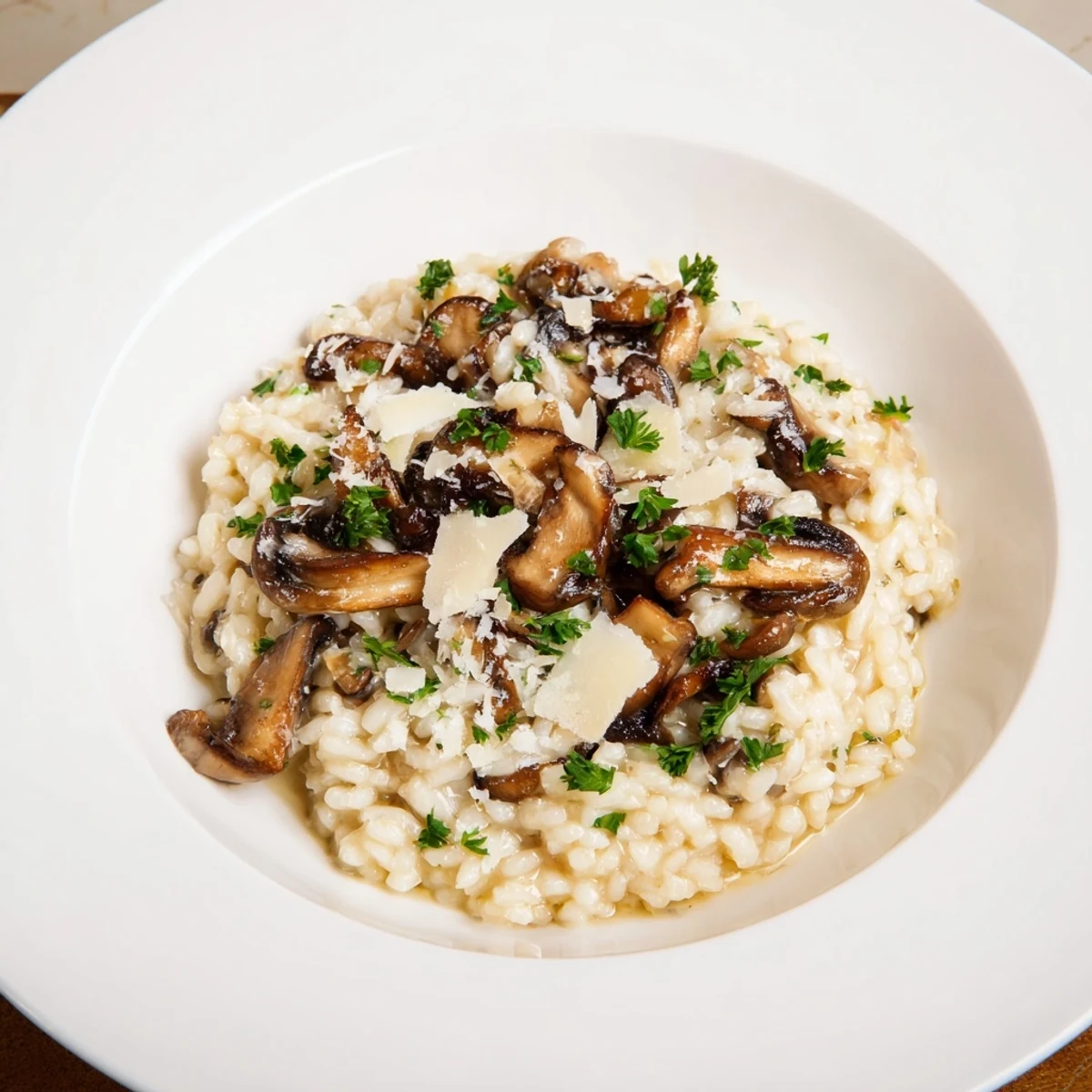 Enjoy a comforting plate of Mushroom Risotto, a rich Italian rice dish ready to savor.