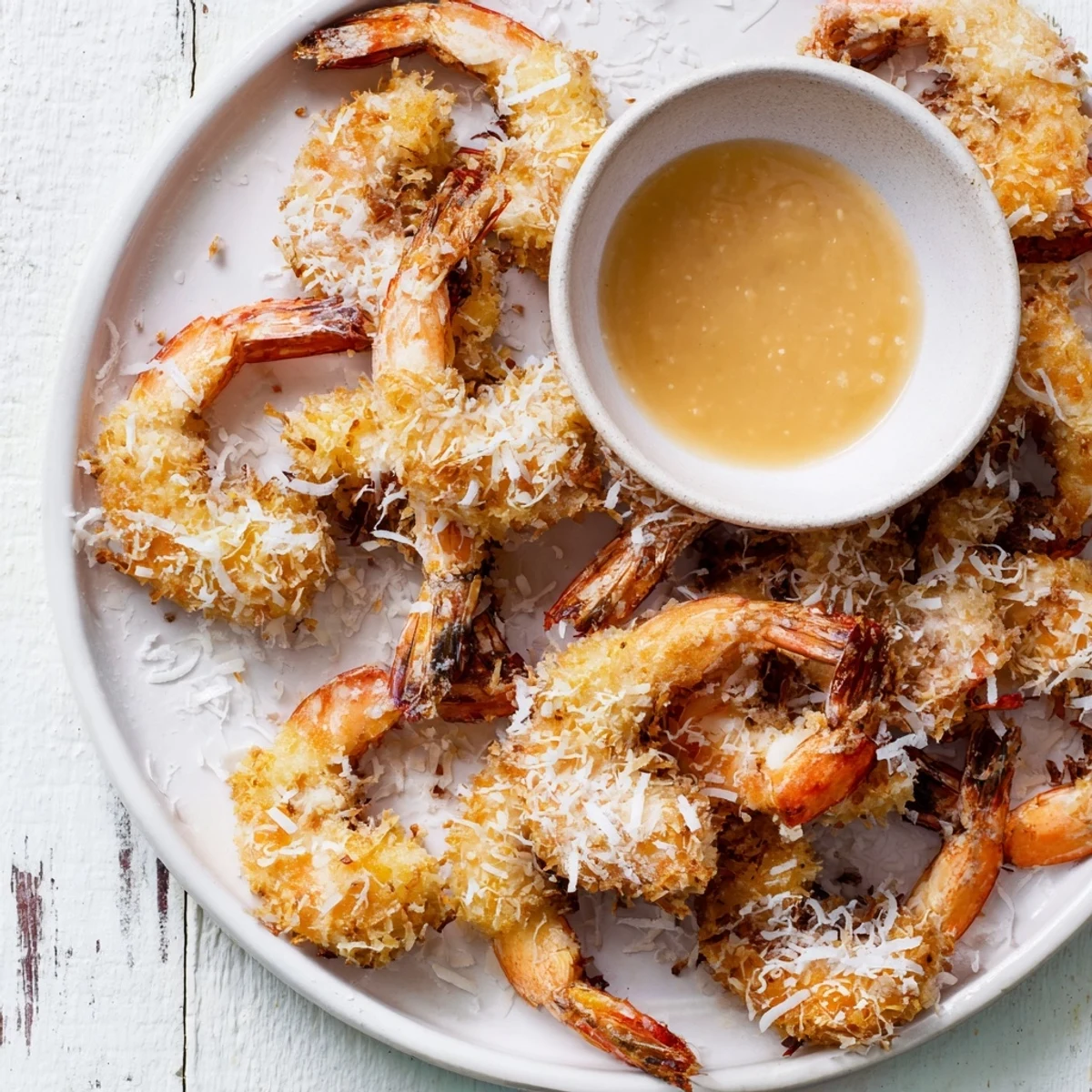 Succulent coconut shrimp, with a crunchy coconut crust, served as the ultimate appetizer.
