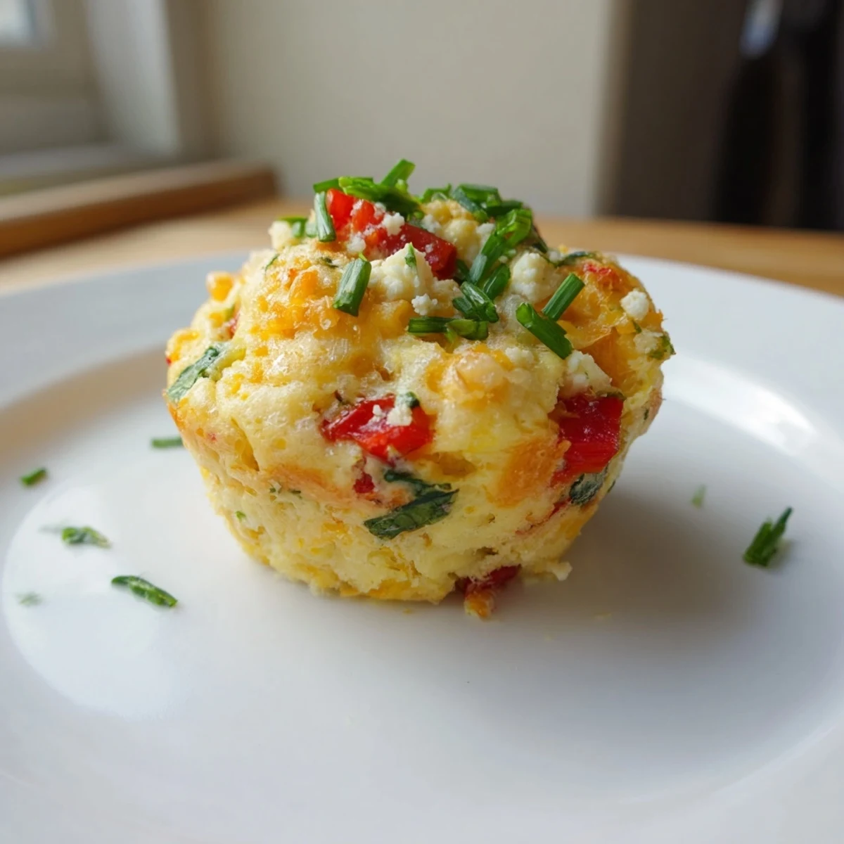 Golden, cheesy Savory Muffins, fresh from the oven, with visible herbs and veggies inside.