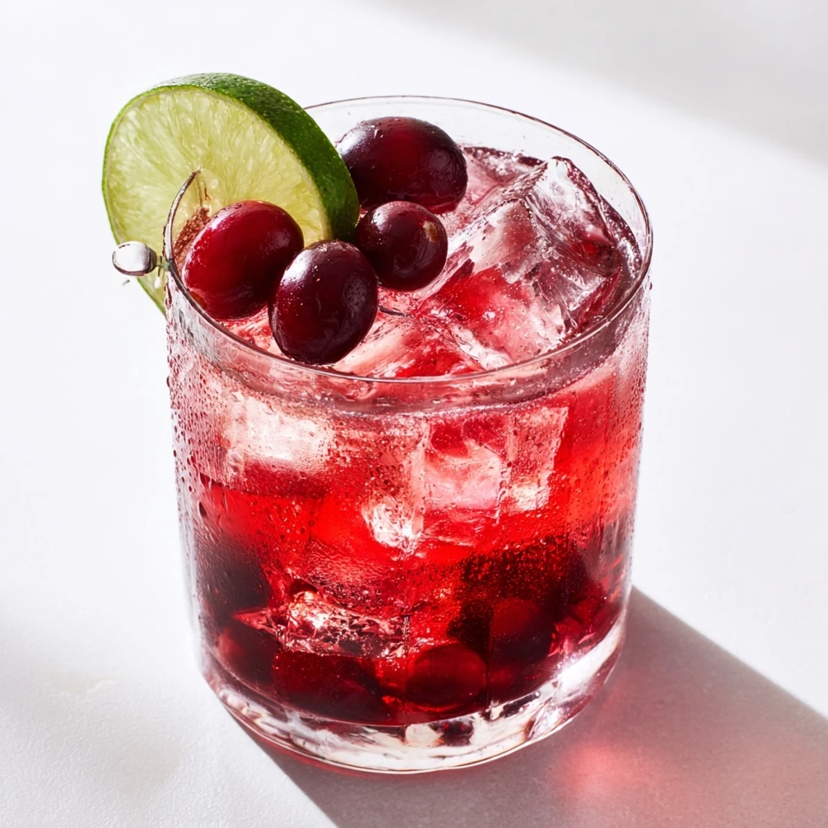 Enjoy a festive Cranberry Cocktail, a beautiful red drink with the zesty kick of lime.