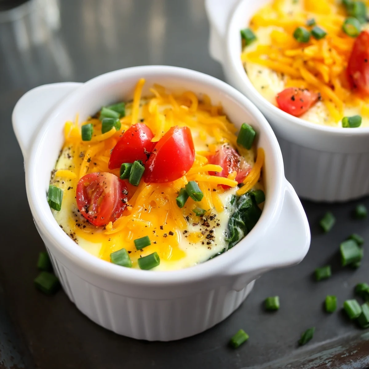 A close-up of Egg Baked: fluffy baked eggs with melted cheddar, ready to eat with toast.