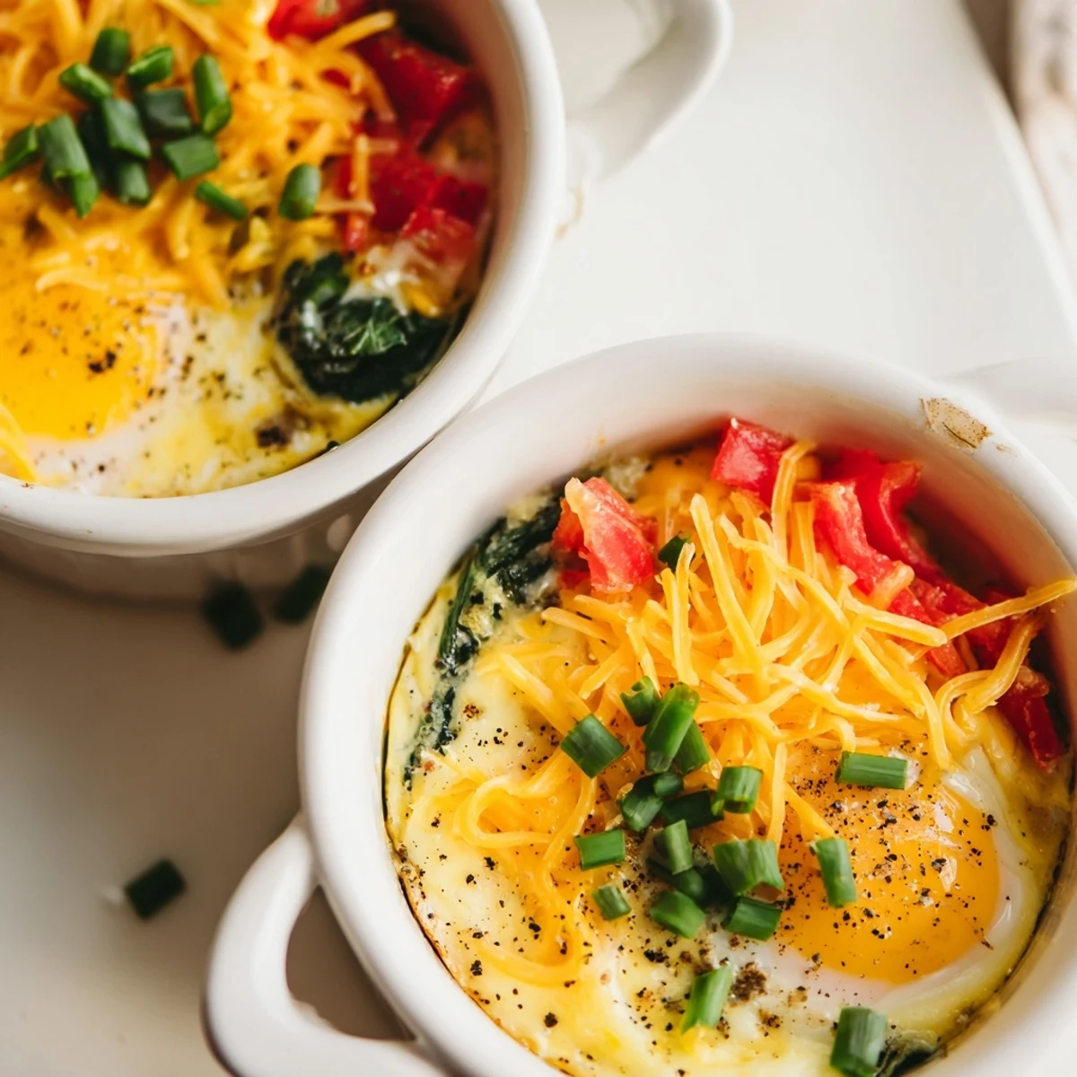 Egg baked dish - golden, cheesy baked eggs with spinach and tomato, perfect for brunch.