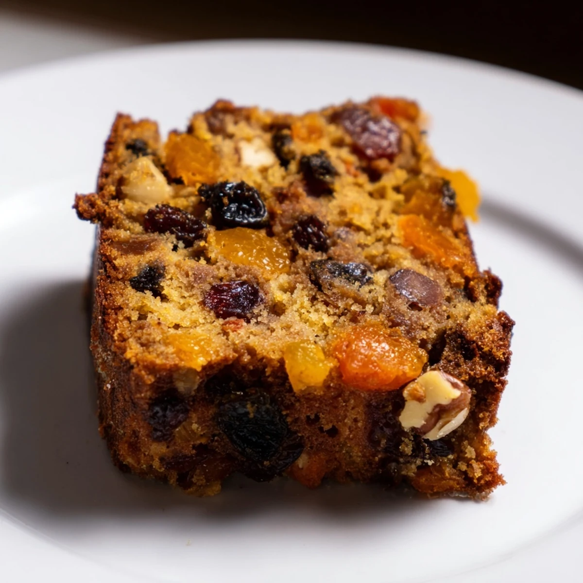 Golden brown, homemade Fruit Spiced Cake, showcasing tender texture and inviting spiced aromas.