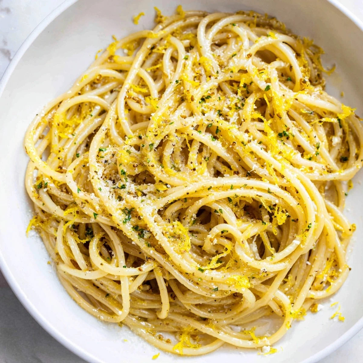 Golden pasta garlic glistens with olive oil, herbs, and Parmesan in this simple Italian pasta.