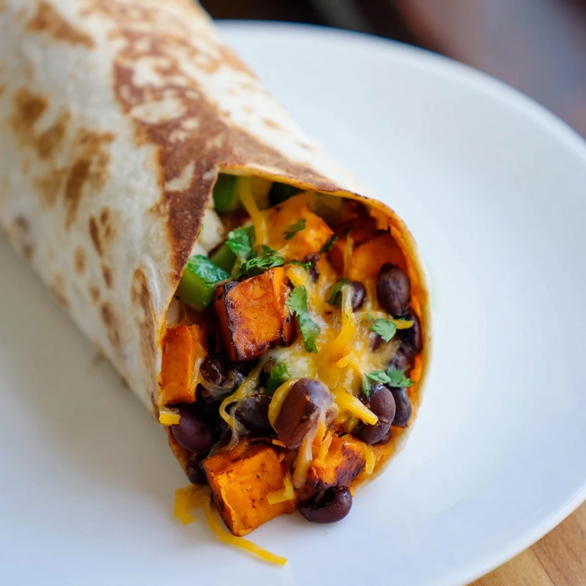 Golden roasted sweet potato and black bean burritos, ready to be wrapped and enjoyed.