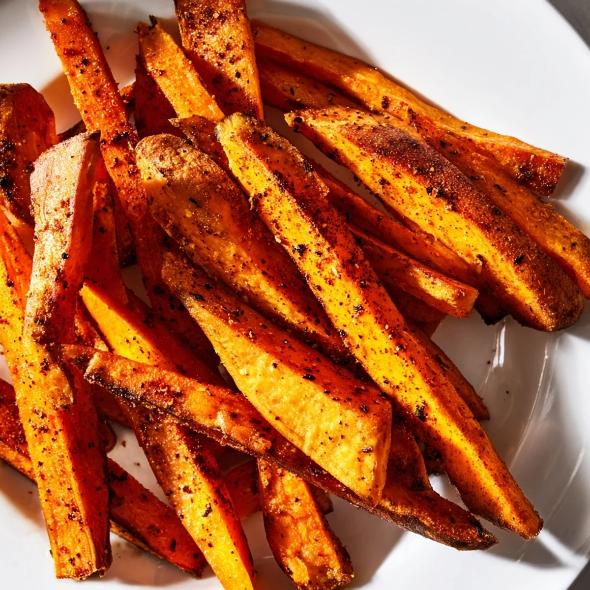 Vibrant image of perfectly cooked roasted sweet potato fries, offering a delightful smoky flavor.