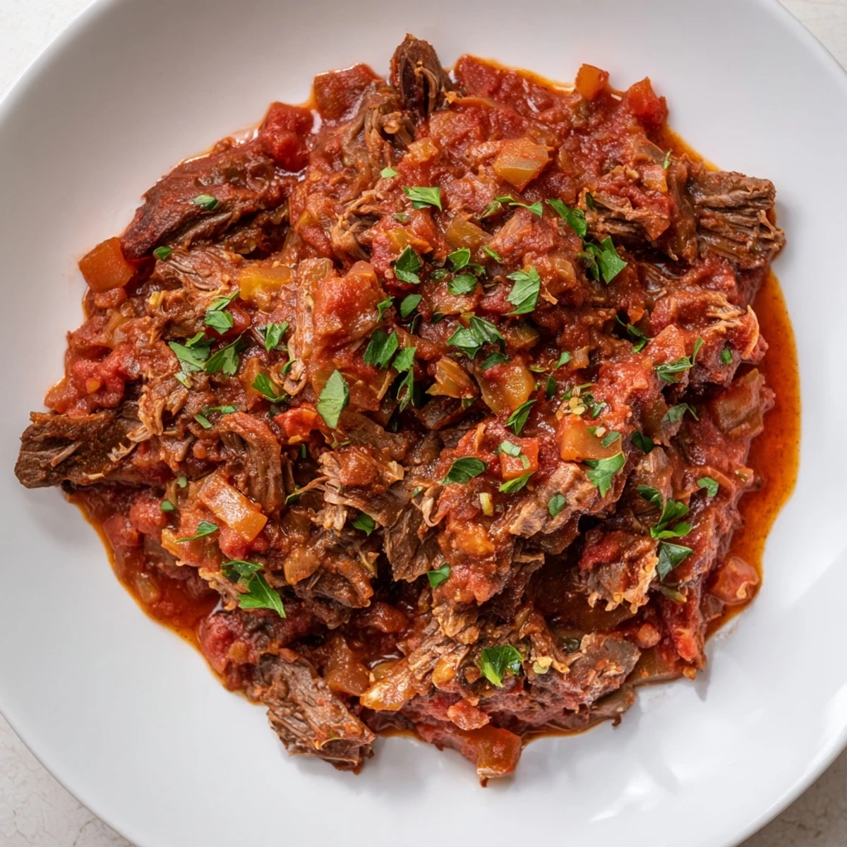Slow Cooker Beef Ragu simmering, a rich Italian tomato sauce enveloping tender beef chunks.