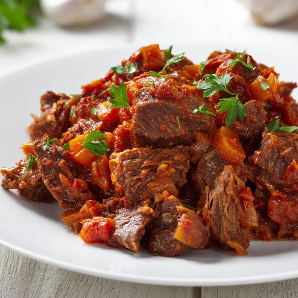 Hearty slow cooker beef ragu, with shredded beef and a vibrant tomato sauce, perfect for dinner tonight.