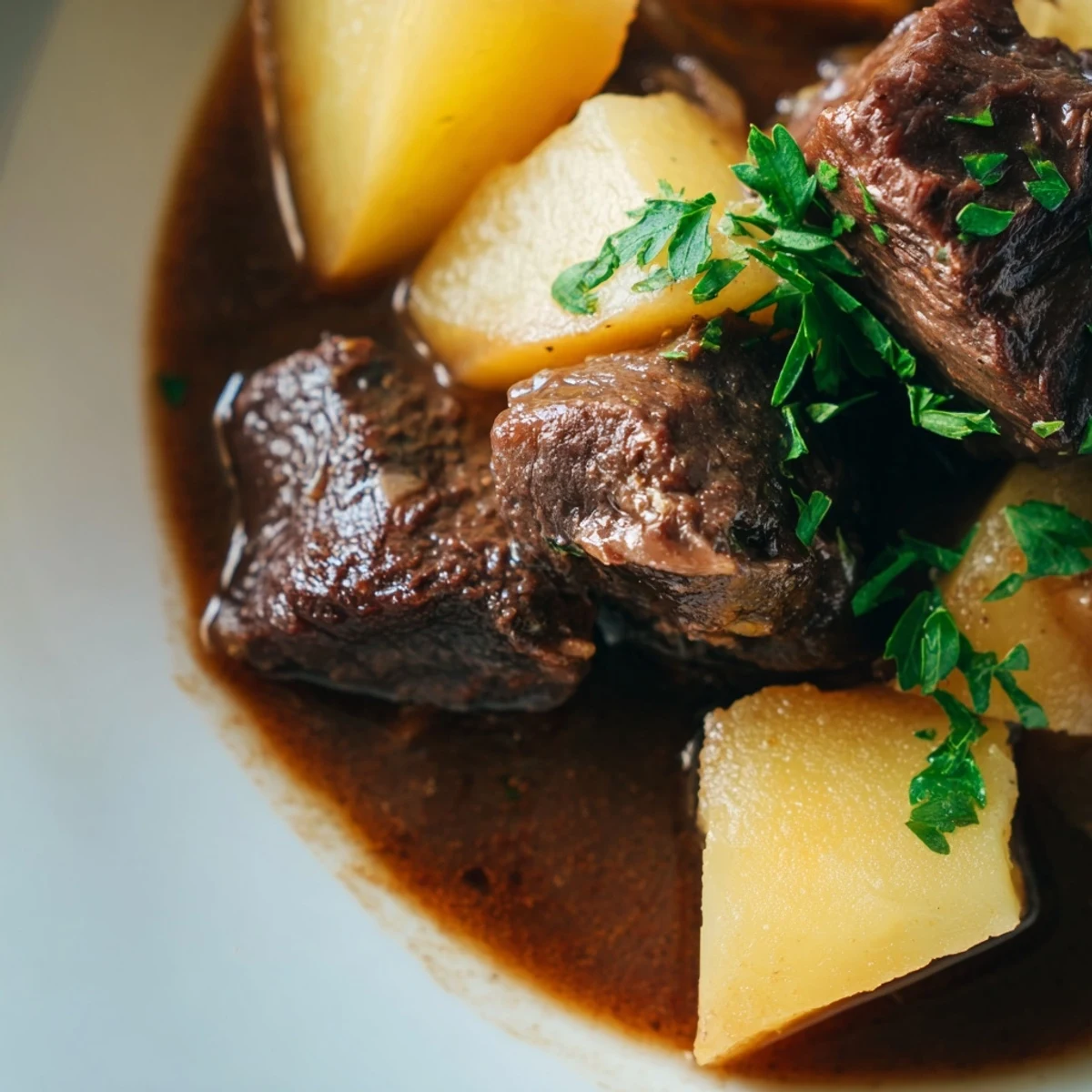 Slow Cooker Beef Stew with Root Vegetables steaming in a rustic bowl, ready to serve with crusty bread.