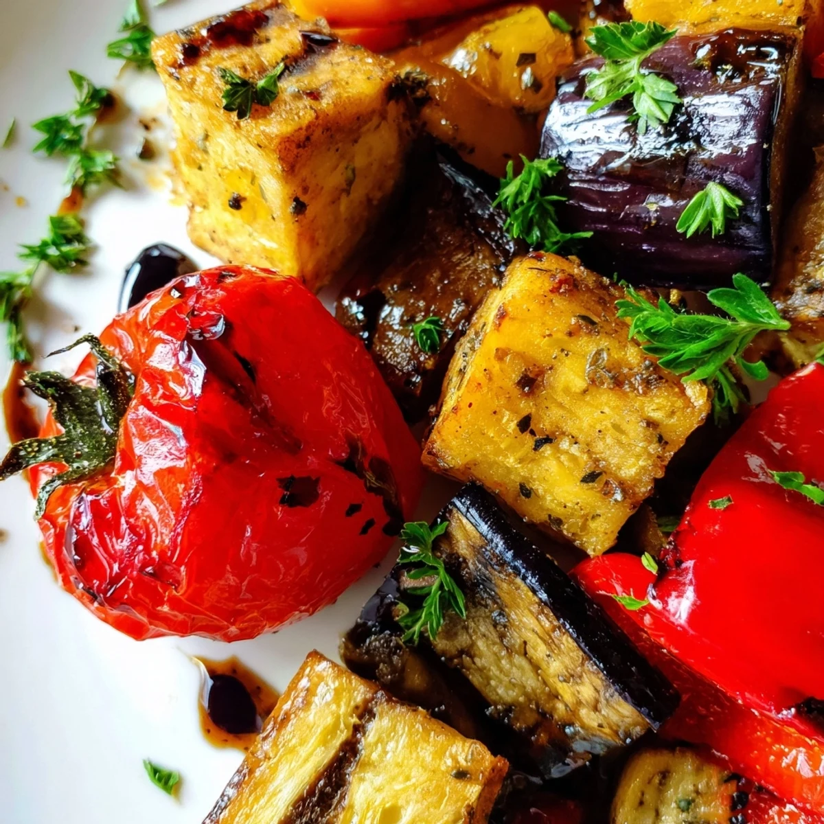 Golden Roasted Vegetable Medley with caramelized carrots, peppers, and zucchini on a baking sheet.