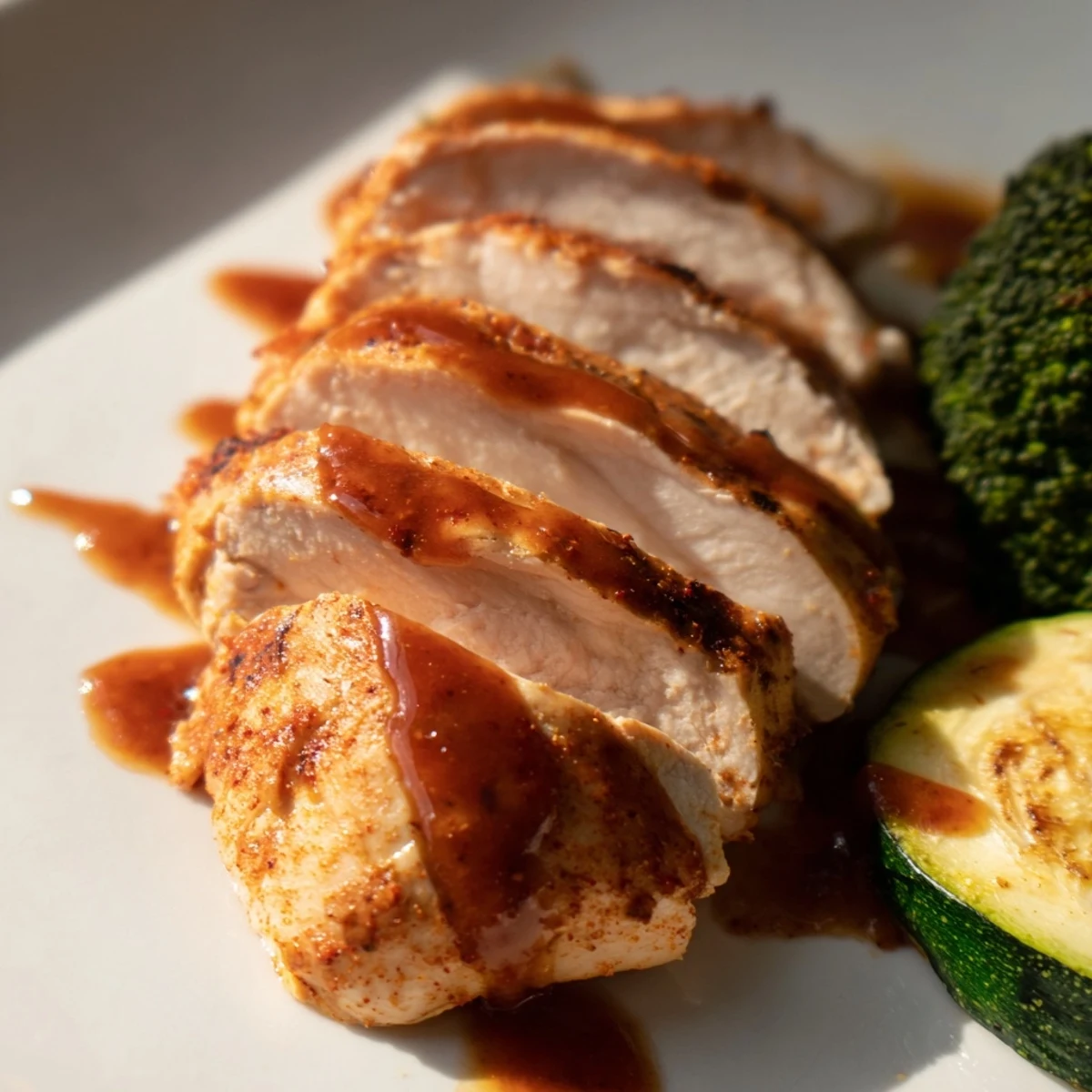 Freshly prepared Chicken Meal Prep containers with sliced chicken, roasted bell peppers, and zucchini.