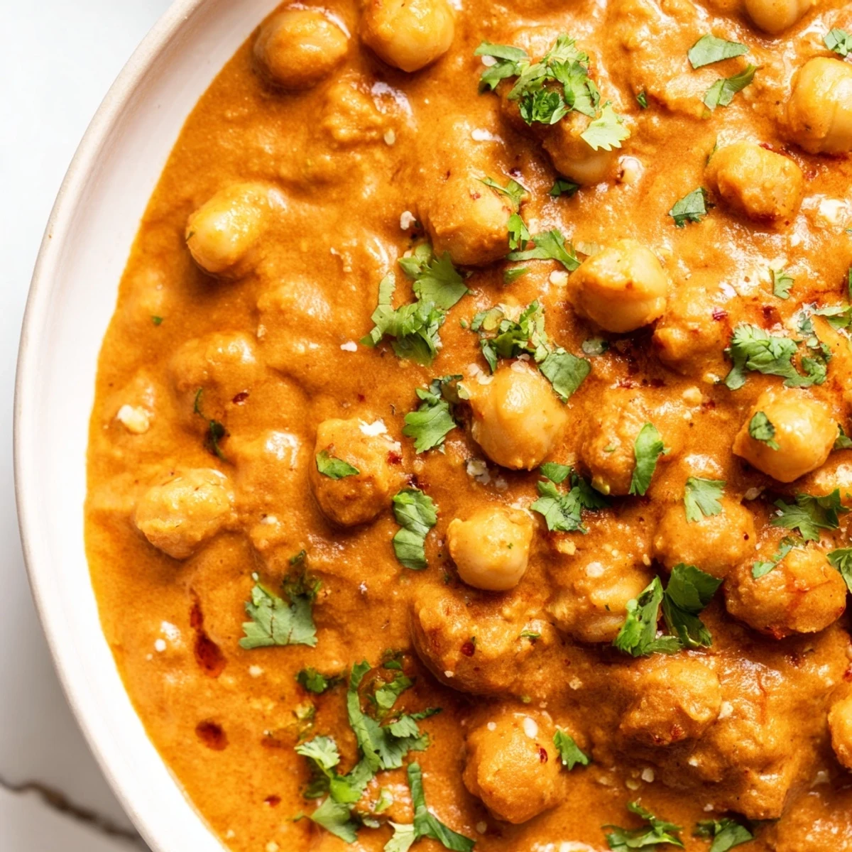 Golden chickpeas simmered in aromatic tomato coconut sauce served over fluffy basmati rice with lemon wedges.