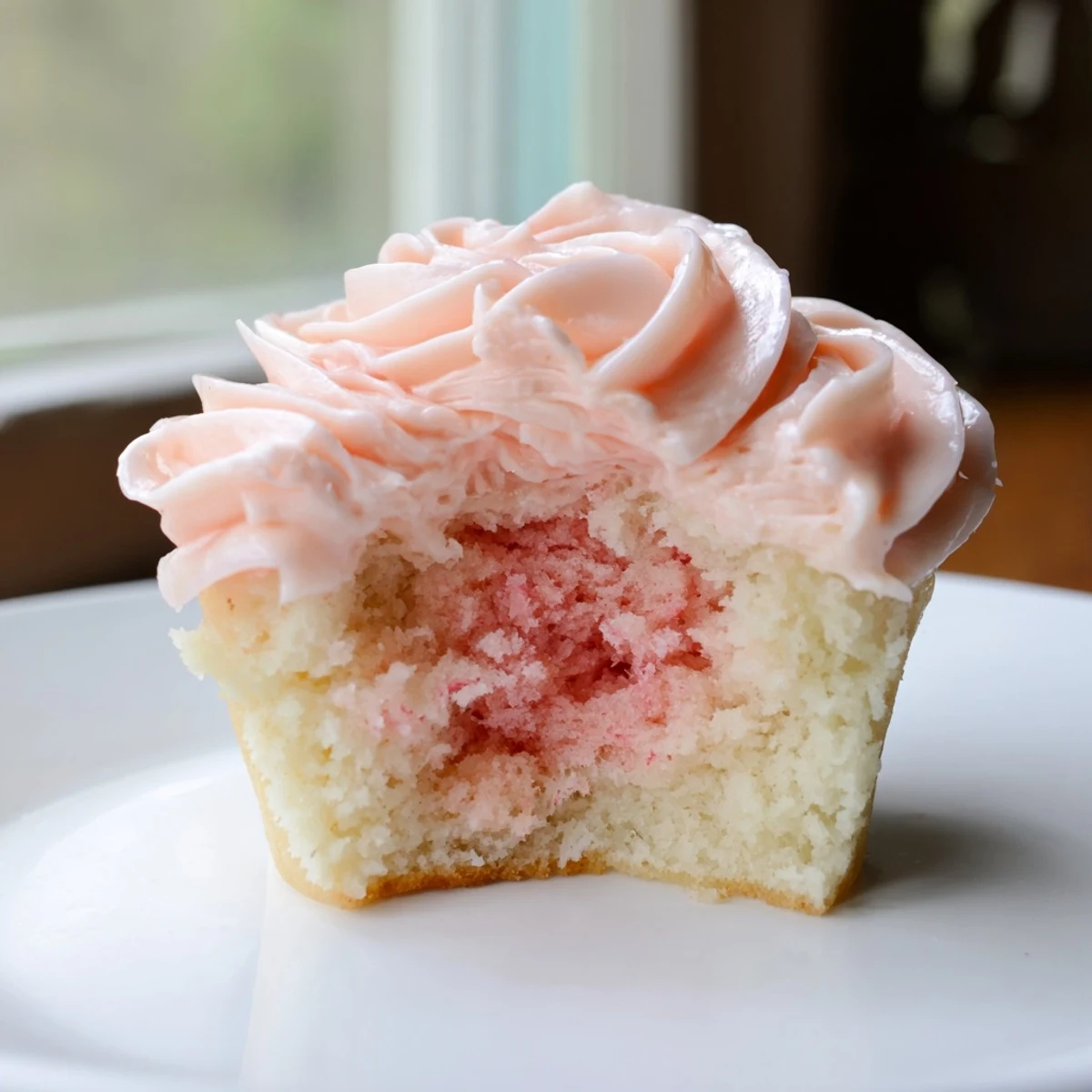 Light, fluffy Valentine Pink Champagne Cupcakes topped with creamy pink buttercream and festive sprinkles.