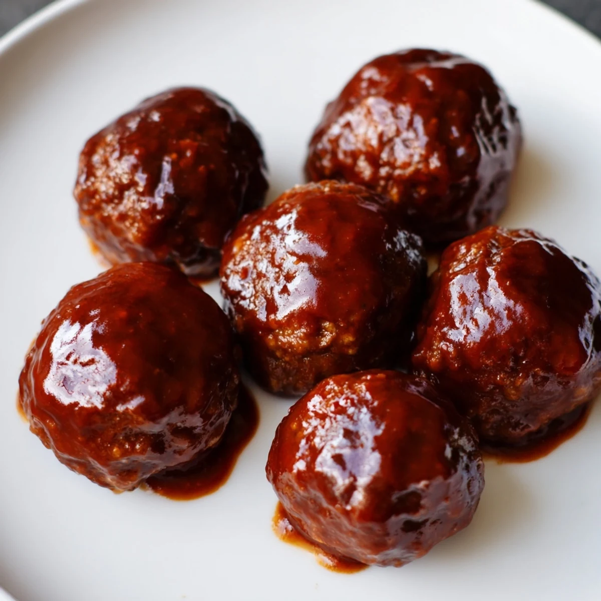 Freshly baked Game Day BBQ Beef Meatballs simmering in a sweet and smoky barbecue sauce, served hot with toothpicks for easy party snacking.