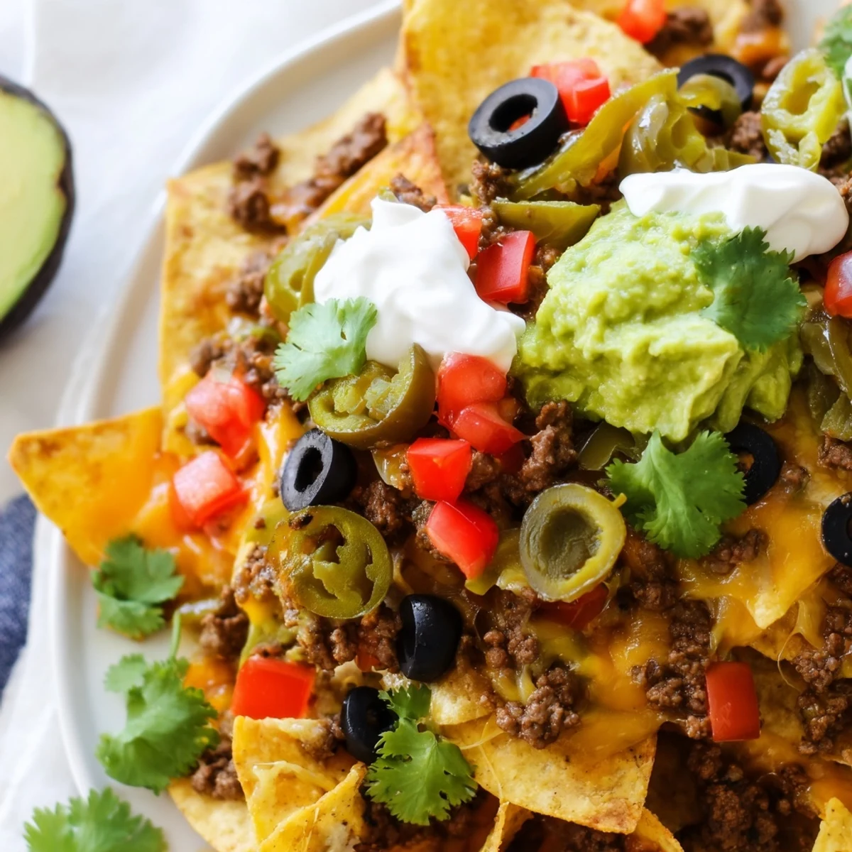 Ready to share for game day, the platter is garnished with black beans, corn, and cilantro.