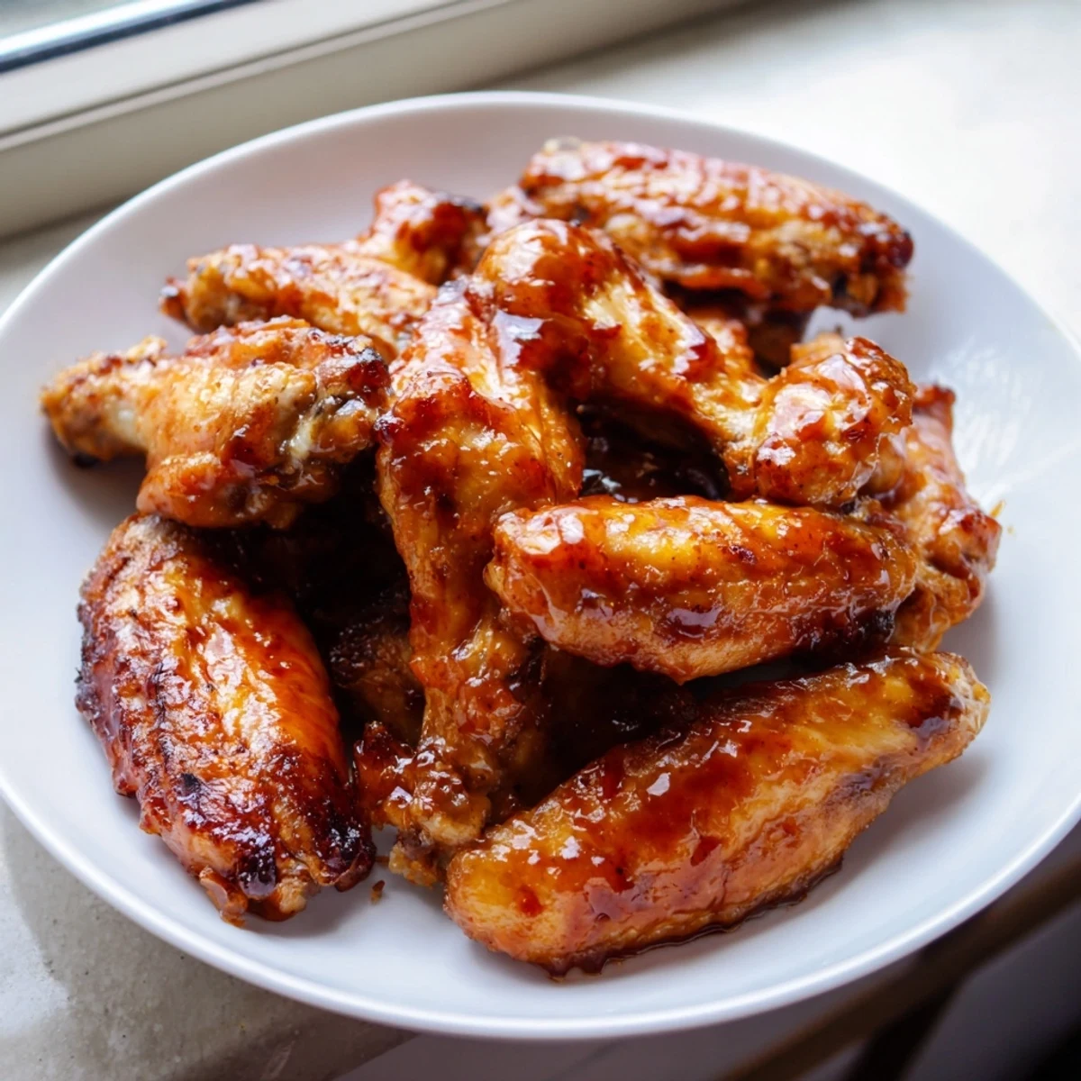 Golden-baked Touchdown Chicken Wings glazed in sticky BBQ sauce, ready to serve with ranch and crunchy celery sticks.