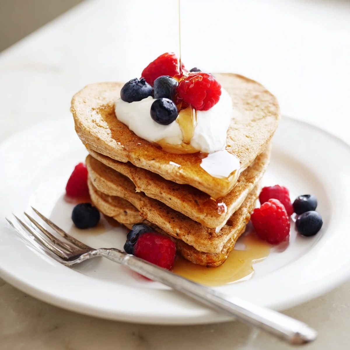 Heart Shaped Pancakes sizzling in a skillet, edges turning golden brown as steam rises and bubbles form on the surface.