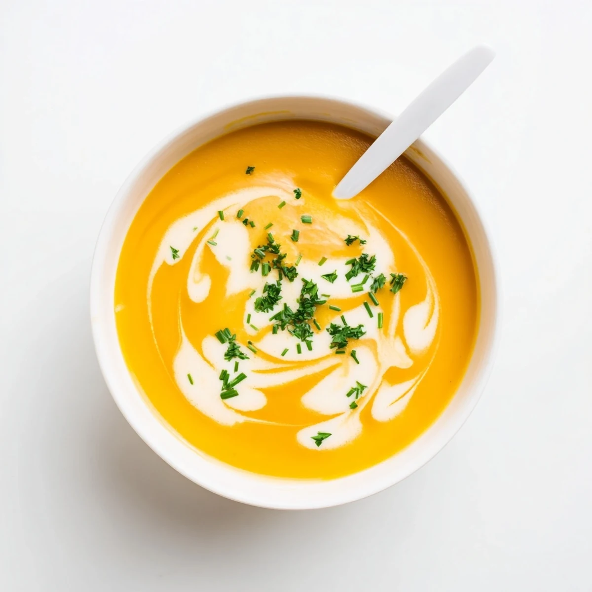 Roasted Butternut Squash Soup steaming in a rustic bowl, garnished with fresh chives and a swirl of cream, ready to enjoy.