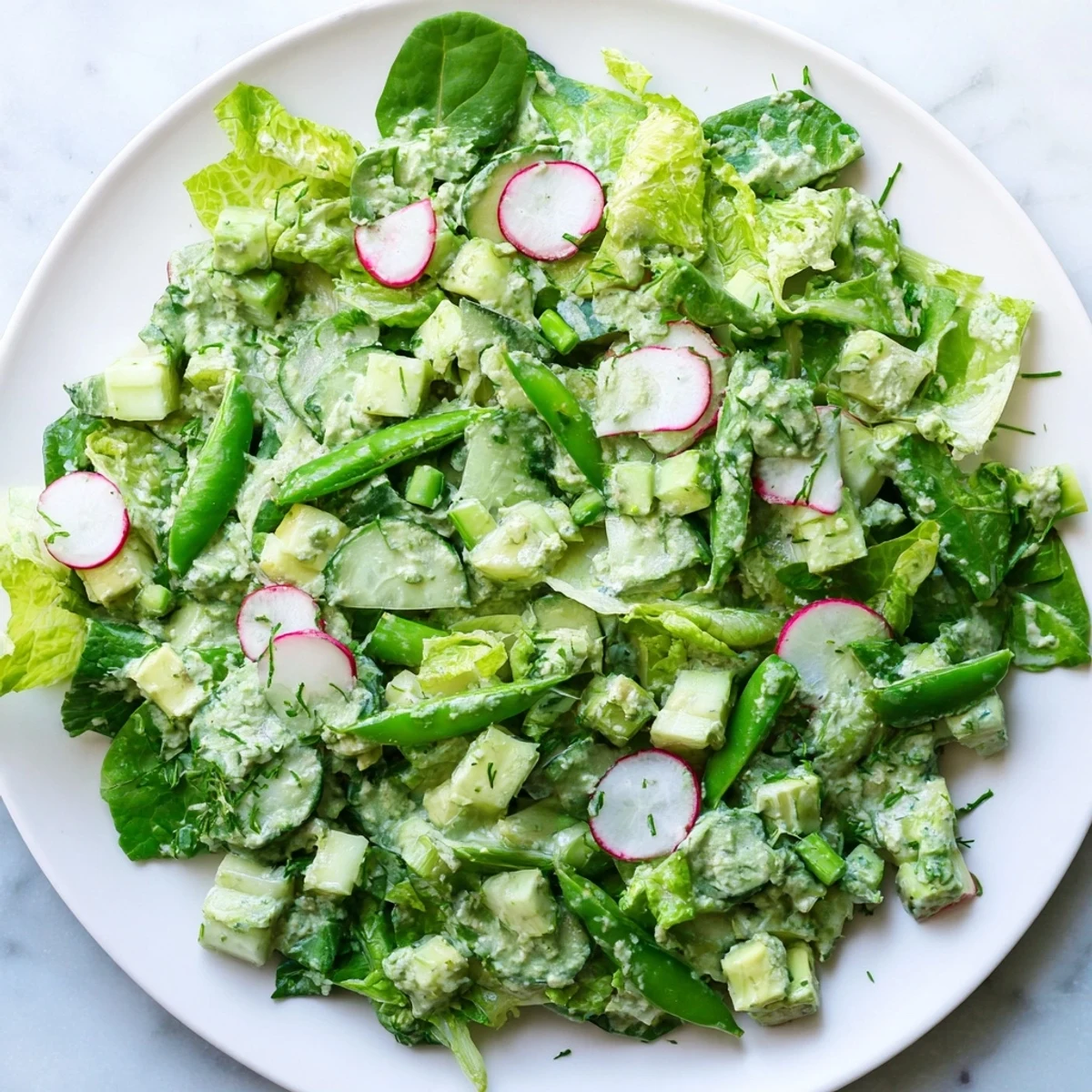 A vibrant, freshly tossed salad served in a white bowl, perfect for a healthy vegetarian lunch.