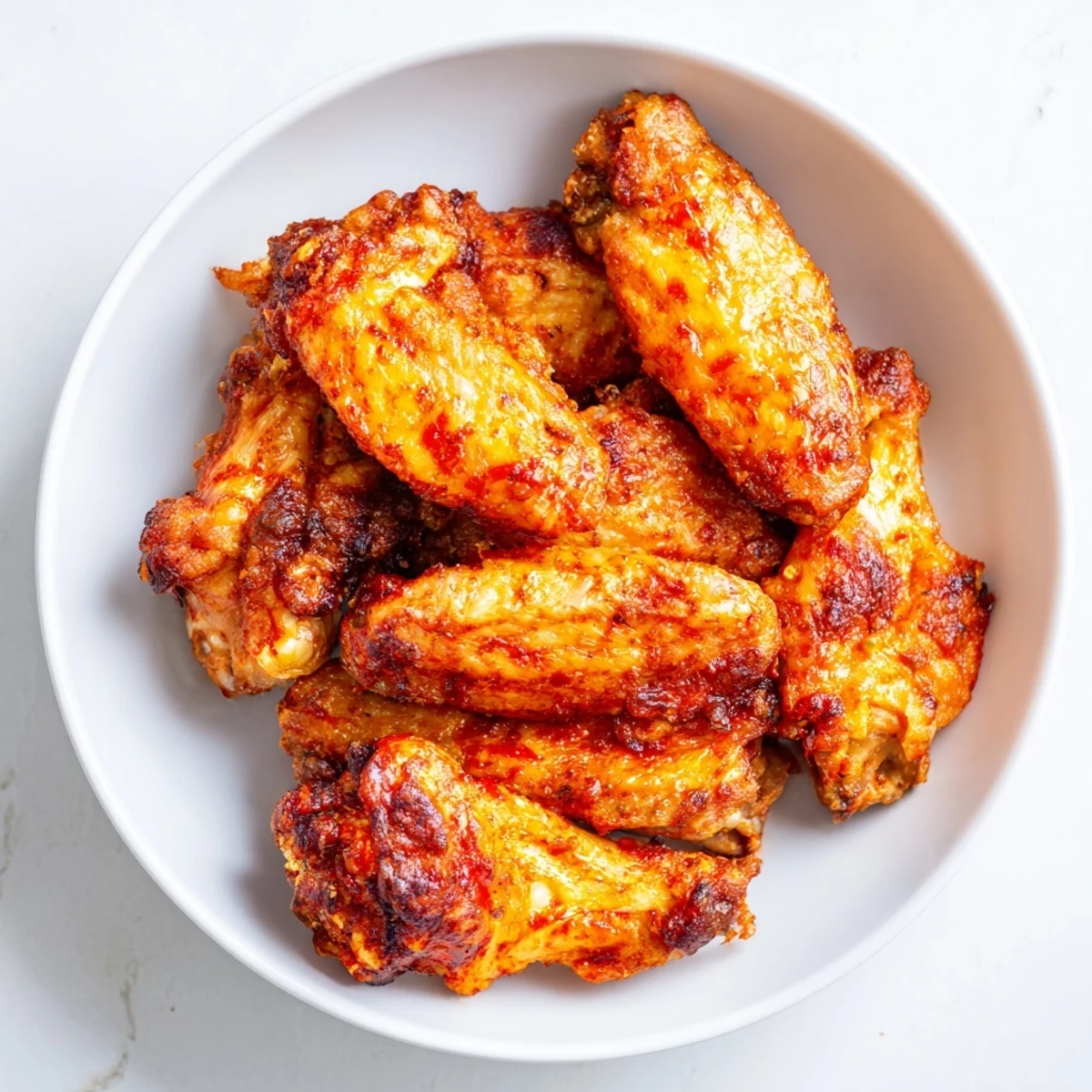 Perfectly crispy Tailgate Crispy Air Fryer Chicken Wings with a golden spice crust, paired with crunchy celery sticks and a side of zesty blue cheese dressing.