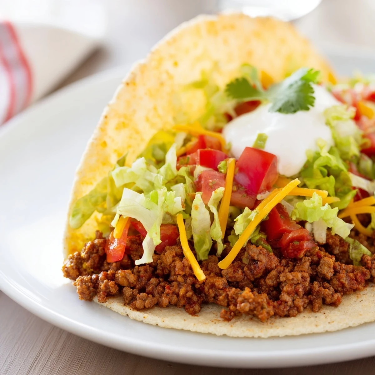 Steaming, seasoned ground beef mixture fills warm corn tortillas in this Beef Tacos with Homemade Taco Seasoning recipe, topped with shredded lettuce, cheese, and fresh cilantro.