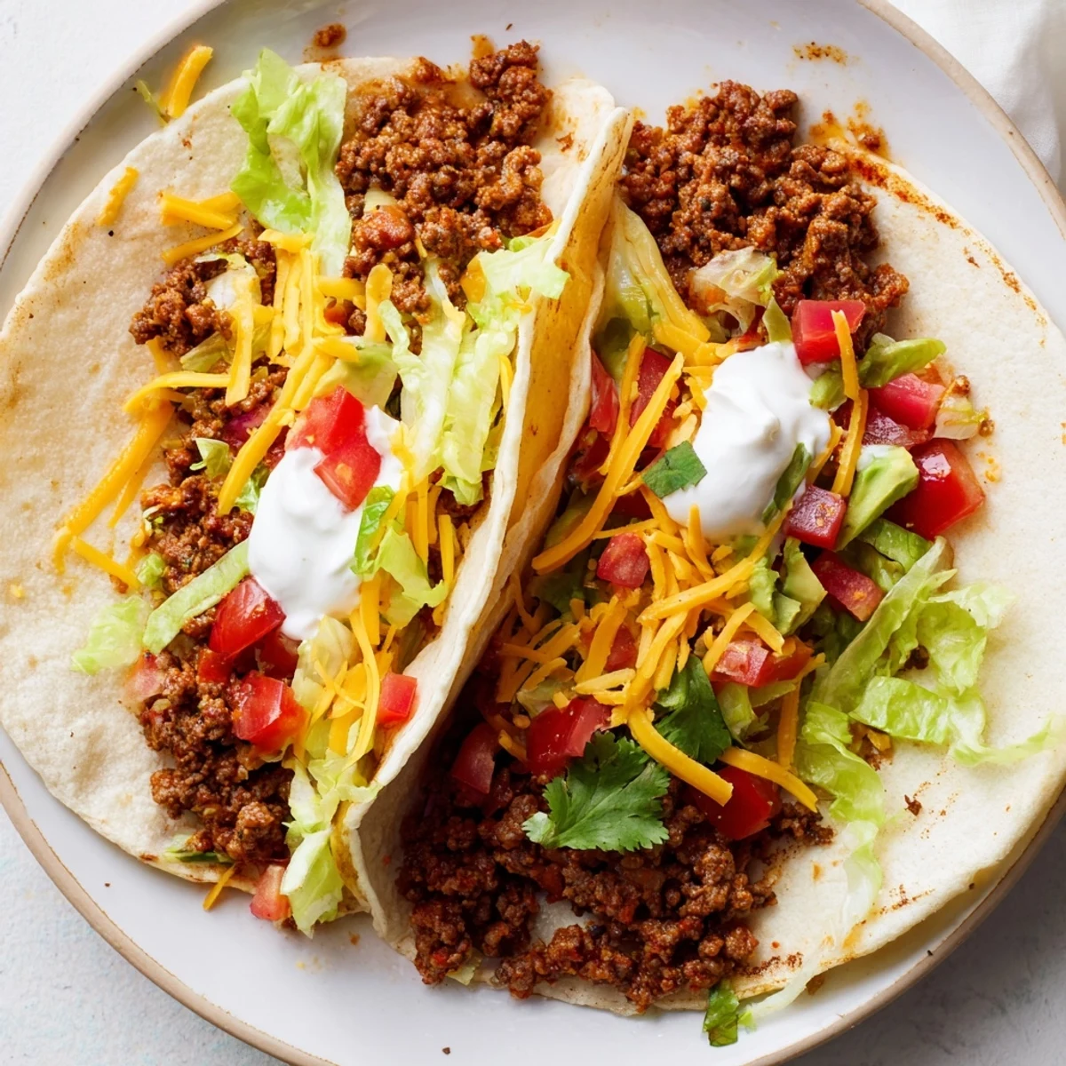 Close-up view of homemade Beef Tacos with Homemade Taco Seasoning, showcasing juicy, spiced meat, creamy avocado slices, and colorful toppings perfect for weeknight dinners.